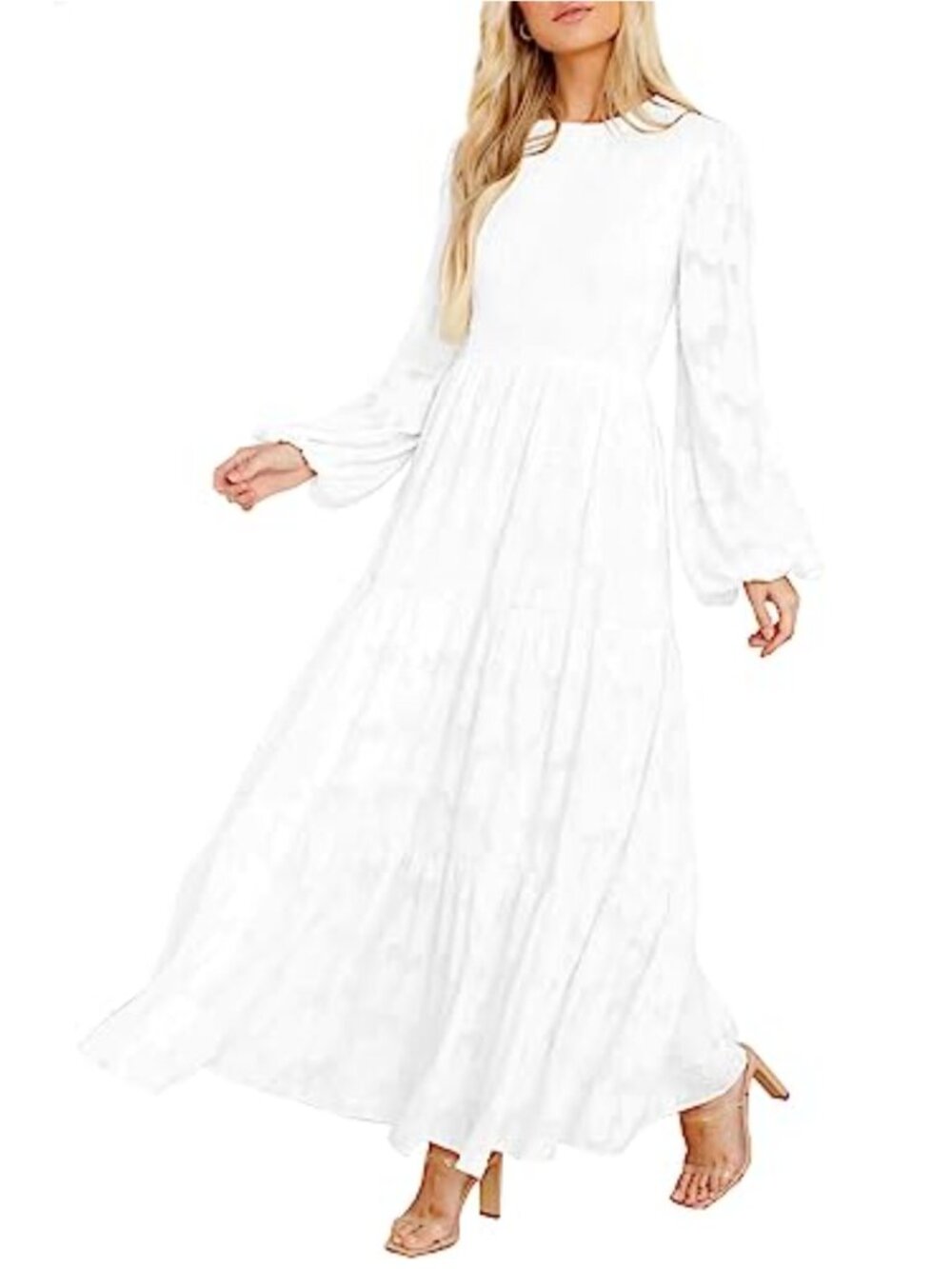 Smocked Floral A-Line Maxi Dress Long Sleeve with Pockets